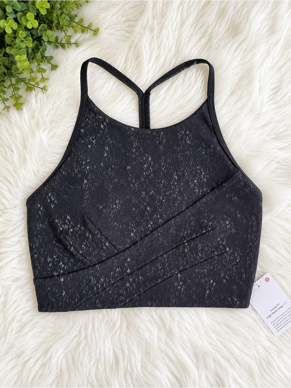 Lululemon Flow Y Wrap Front High Neck Bra Black Print Size 8 NWT